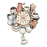 "The Perfect Blend" Sculptural Wall Clock With Cup Pendulum