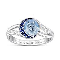 Glow-In-The-Dark Wolf Art Ring With Simulated Diamonds