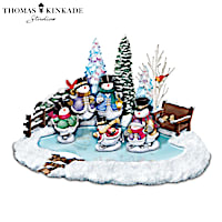 Thomas Kinkade Skating Snowmen Illuminated Musical Sculpture