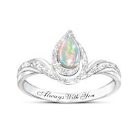 Teardrop Ethiopian Opal With 39 White Topaz Remembrance Ring