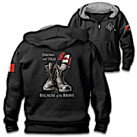 "Strong And Free" Men's Front-Zip Patriotic-Themed Hoodie