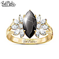 Bob Mackie 1K Gold Ring With Black Spinel And White Topaz