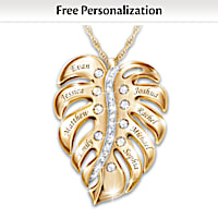 Monstera Leaf Personalized Family Pendant With Diamonds