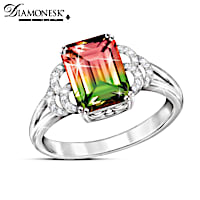 Simulated Watermelon Tourmaline & Simulated Diamond Ring