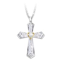 Diamond And Crystal Facets Of Faith Cross Pendant Necklace