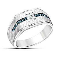 "The Apex" Men's White And Glacier Blue Diamond Ring