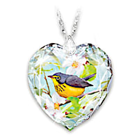 Crystal Remembrance Pendant With Canadian Warbler Artwork
