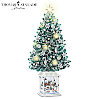 Thomas Kinkade Christmas Tree With Swirling Snowflake Lights