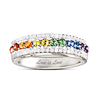 LGBTQ+ Pride Sterling Silver Ring With Swarovski Crystals