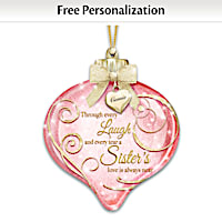 Personalized Hand-Blown Glass Ornament For Sisters Lights Up