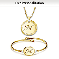 Bracelet And Necklace Set With Your Etched Initial