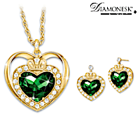 Diamonesk Claddagh Pendant Necklace And Earrings Set