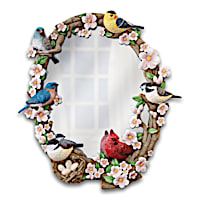 "Garden Reflections" Wall Mirror With Sculpted Songbirds