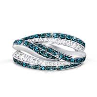 48 Blue Diamonds And 14 White Diamonds Sterling Silver Ring