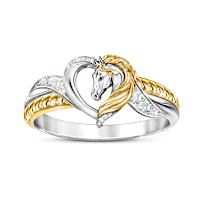 Sculpted Horse And Crystal "Gentle Spirit" Heart-Shaped Ring
