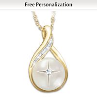 Mother-Of-Pearl And 6 Diamonds Personalized Cross Pendant