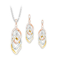 167 Genuine White Topaz Interwoven Leaf Pendant And Earrings