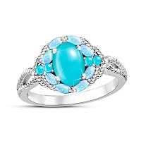 2.5-Carat Turquoise And 8 Lab-Grown Opals Southwest Ring
