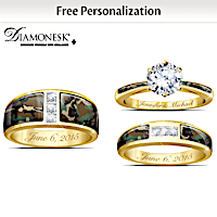 Personalized His And Hers Golden Camo Wedding Ring Set
