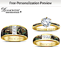 Personalized His And Hers Golden Camo Wedding Ring Set