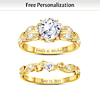 Personalized Floral Engagement Ring And Wedding Band Set