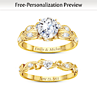 Personalized Floral Engagement Ring And Wedding Band Set