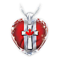"God Bless Canada" Crystal Heart Pendant Necklace