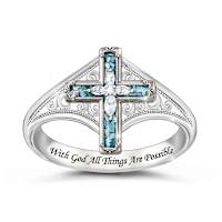 Ancient Holy Land Glass And 5 White Topaz Cross Ring