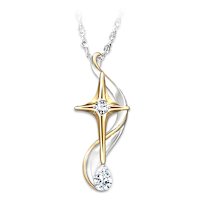 Diamond And Topaz Sterling Silver Memorial Cross Necklace