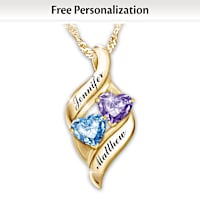 18K Gold-Plated Romantic Pendant With 2 Names, 2 Birthstones