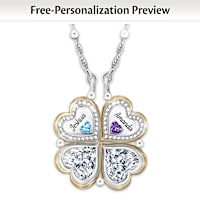 Folding Heart-Shaped Crystal Birthstone Clover Necklace