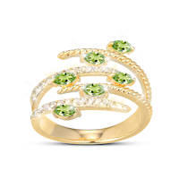 6 Genuine Peridot And 29 White Topaz Gemstone Ring