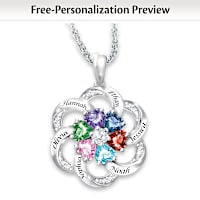 Flower-Shaped Family Crystal Hearts Birthstone Necklace