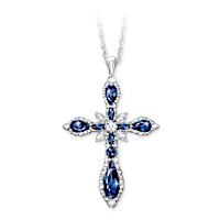 Lab-Grown Sapphire Guiding Faith Cross Pendant Necklace
