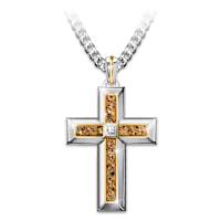 Genuine Diamond And Holy Land Sand Men's Cross Pendant