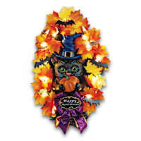 Kayomi Harai Illuminating Halloween Cat Teardrop Wreath