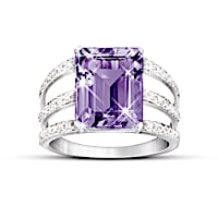 Triple Band Purple Amethyst And Diamond Ring