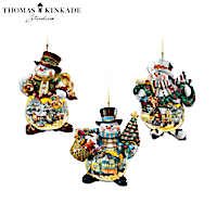 Thomas Kinkade Holiday Art Illuminated Snowman Ornaments