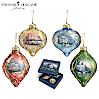 Thomas Kinkade "Light Up The Season" Lighted Glass Ornaments