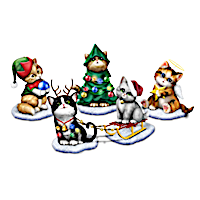 Kayomi Harai Light-Up Musical Christmas Cat Figurines