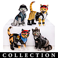 Live Fur-ee And Ride Hard Biker Cat Figurine Collection
