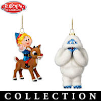 Rudolph The Red-Nosed Reindeer Hand-Blown Glass Ornaments