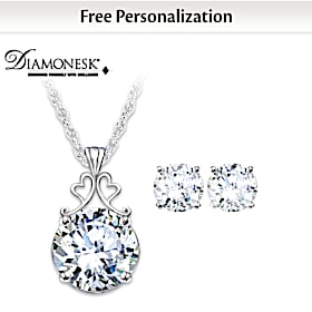 Diamonesk Bridal Earrings And Personalized Pendant Set 