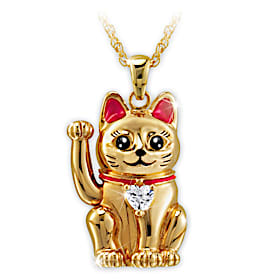 Hand-Enameled Legend Of The Lucky Cat Pendant Necklace