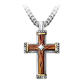 Olive Wood & Genuine Diamond Faith Pendant Necklace