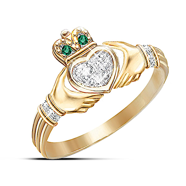 Diamond And Emerald Claddagh Ring