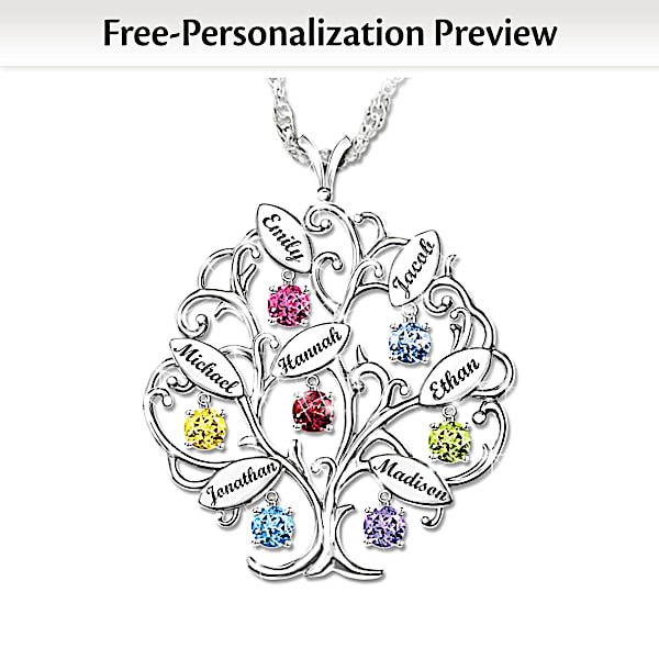 Personalized Birthstone Family Tree Pendant Necklace Family of Love