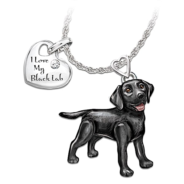 Playful Pup Black Lab Diamond Pendant Necklace