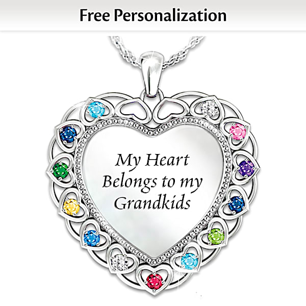 Necklace: My Heart Belongs To My Grandkids Personalized Birthstone
