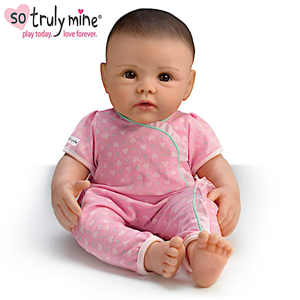 So Truly Mine Baby Doll Black Hair Brown Eyes With Pink Outfit